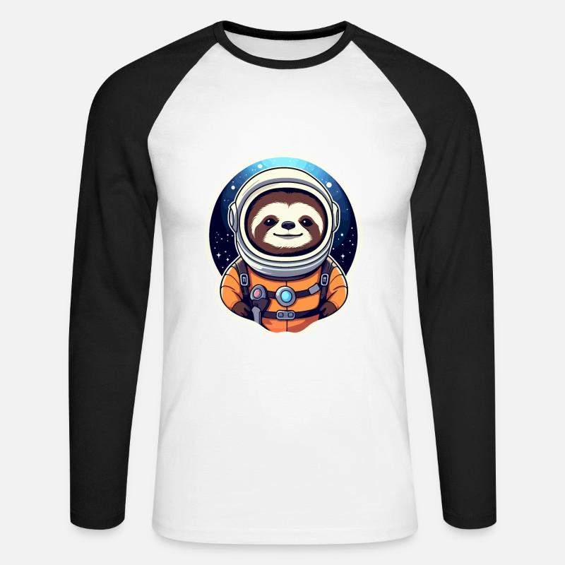 Faultier Astronaut Illustration - Unisex Baseballshirt langarm - Weiß/Schwarz