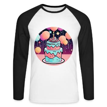 Birthday Cake Illustration - Unisex Long Sleeve Baseball T-Shirt - white/black - Front - Nik (191cm)