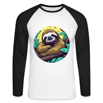 Sleeping Sloth Illustration - Unisex Long Sleeve Baseball T-Shirt - white/black - Front - Nik (191cm)