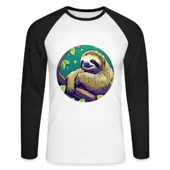 Sleeping Sloth Illustration - Unisex Long Sleeve Baseball T-Shirt - white/black - Front - Nik (191cm)
