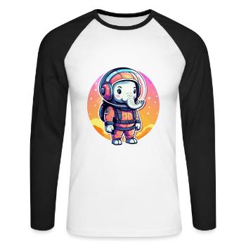 Elephant Astronaut Illustration - Unisex Long Sleeve Baseball T-Shirt - white/black - Front - Nik (191cm)