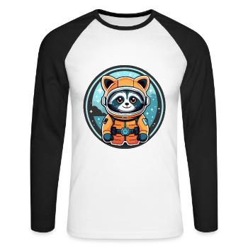 Waschbär Astronaut Illustration - Unisex Baseballshirt langarm - Weiß/Schwarz - Vorne - Nik (191cm)