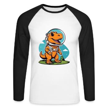 Dinosaurier Astronaut Illustration - Unisex Baseballshirt langarm - Weiß/Schwarz - Vorne - Nik (191cm)
