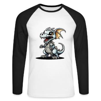Cute Dragon Skeleton Illustration - Unisex Long Sleeve Baseball T-Shirt - white/black - Front - Nik (191cm)