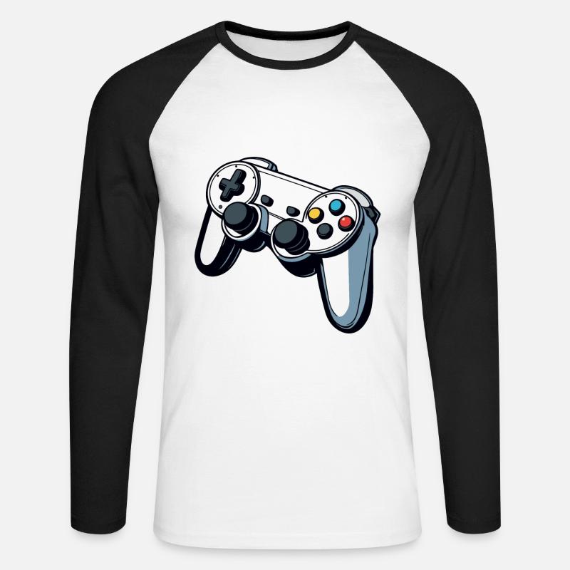 Controller Weiß Illustration - Unisex Baseballshirt langarm - Weiß/Schwarz