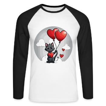 Katze Herz - Valentinstag - Unisex Baseballshirt langarm - Weiß/Schwarz - Vorne - Nik (191cm)