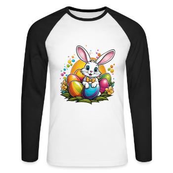 Osterhase Ostern Illustration - Unisex Baseballshirt langarm - Weiß/Schwarz - Vorne - Nik (191cm)