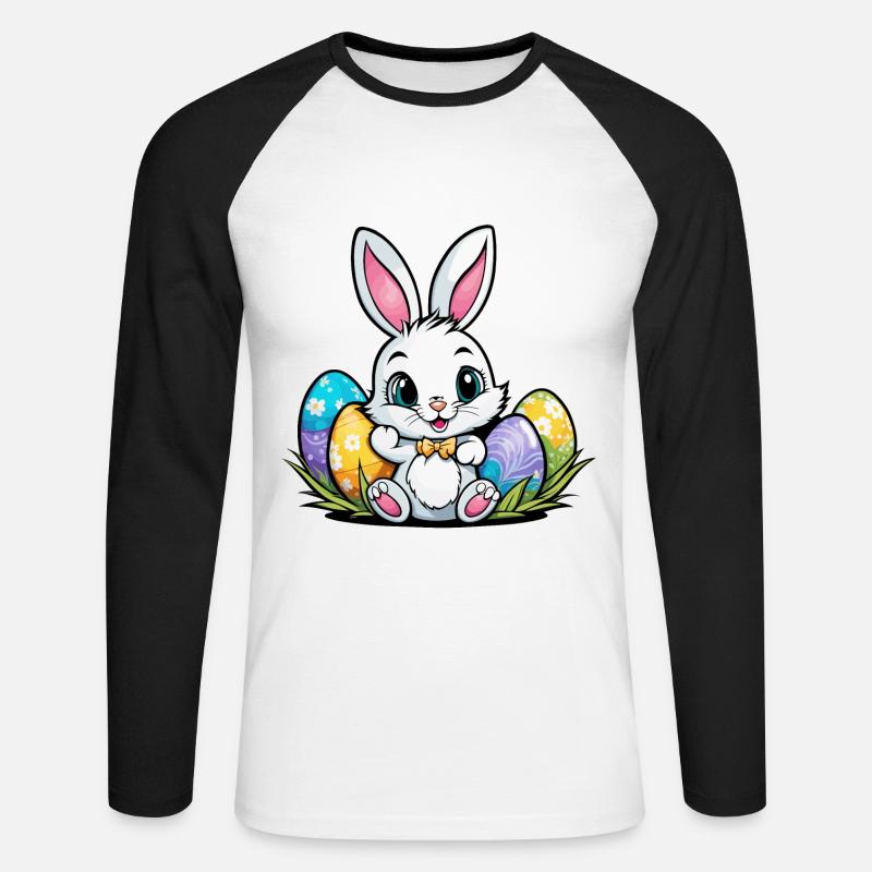 Easter Bunny Easter Illustration - Unisex Long Sleeve Baseball T-Shirt - white/black