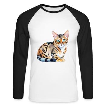 Chat du Bengale Aquarelles - T-shirt baseball manches longues Homme - blanc/noir - Devant - Nik (191cm)