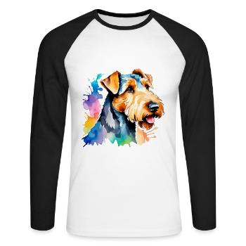 Airedale Terrier Aquarelle - T-shirt baseball manches longues Homme - blanc/noir - Devant - Nik (191cm)