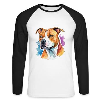American Staffordshire Terrier Aquarelles - T-shirt baseball manches longues Homme - blanc/noir - Devant - Nik (191cm)