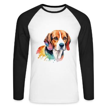 Beagle Wasserfarben - Unisex Baseballshirt langarm - Weiß/Schwarz - Vorne - Nik (191cm)