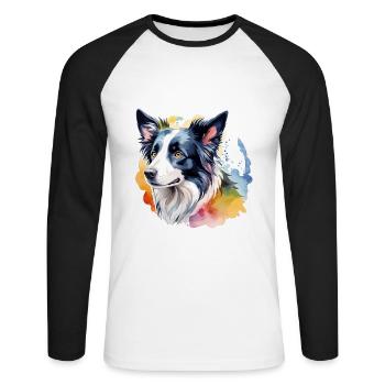 Border Collie Aquarelles - T-shirt baseball manches longues Homme - blanc/noir - Devant - Nik (191cm)