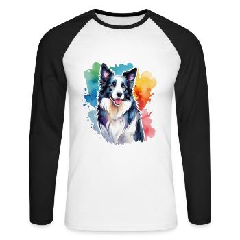 Border Collie Aquarelles - T-shirt baseball manches longues Homme - blanc/noir - Devant - Nik (191cm)