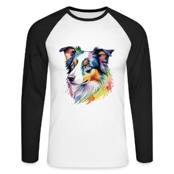 Border Collie Aquarelles - T-shirt baseball manches longues Homme - blanc/noir - Devant - Nik (191cm)