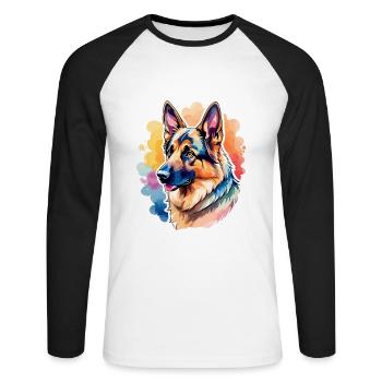 German Shepherd Watercolor - Unisex Long Sleeve Baseball T-Shirt - white/black - Front - Nik (191cm)