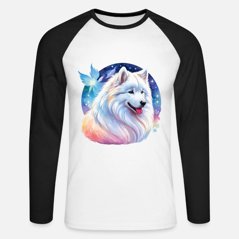 Samojede Wasserfarben - Unisex Baseballshirt langarm - Weiß/Schwarz