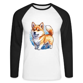 Shiba Inu Watercolors - Unisex Long Sleeve Baseball T-Shirt - white/black - Front - Nik (191cm)