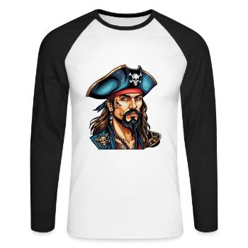 Pirat Neo Traditional Stil - Unisex Baseballshirt langarm - Weiß/Schwarz - Vorne - Nik (191cm)