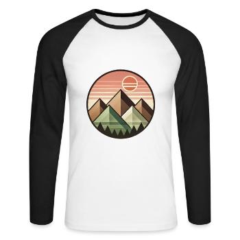 Paysage de montagne géométrique coucher de soleil - T-shirt baseball manches longues Homme - blanc/noir - Devant - Nik (191cm)