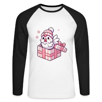 Fröhlicher Hahn in Wintermütze Geschenkbox - Unisex Baseballshirt langarm - Weiß/Schwarz - Vorne - Nik (191cm)