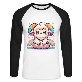 Coloré Mignon Bélier Dessin Animé Illustration - T-shirt baseball manches longues Homme - blanc/noir - Devant - Nik (191cm)