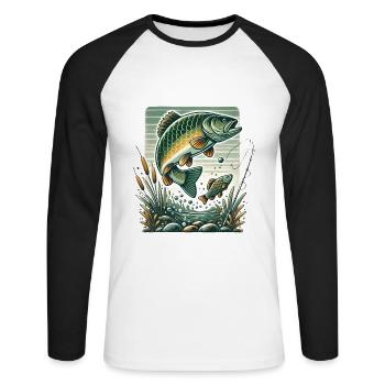 Graphique d’aventure de pêche vintage - T-shirt baseball manches longues Homme - blanc/noir - Devant - Nik (191cm)