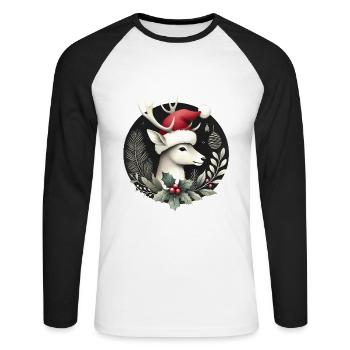 Festive Deer with Santa Hat Wreath - Unisex Long Sleeve Baseball T-Shirt - white/black - Front - Nik (191cm)