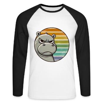 Mürrisches Nilpferd Retro Regenbogen Design - Unisex Baseballshirt langarm - Weiß/Schwarz - Vorne - Nik (191cm)