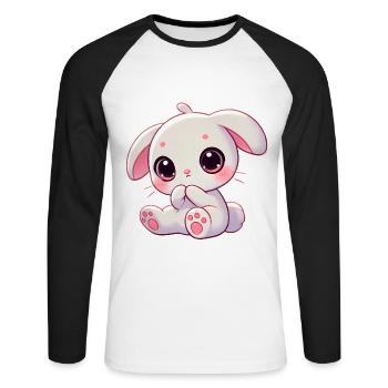 Adorable lapin grignotant graphique - T-shirt baseball manches longues Homme - blanc/noir - Devant - Nik (191cm)