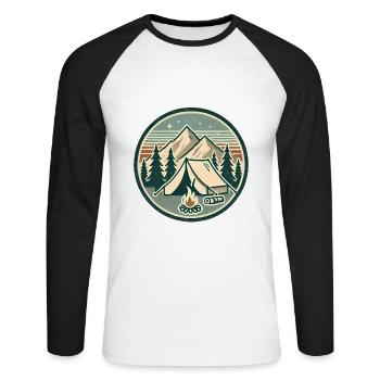 Vintage-Abzeichen für Bergabenteuer - Unisex Baseballshirt langarm - Weiß/Schwarz - Vorne - Nik (191cm)