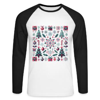 Festive Pixel Art Christmas Pattern - Unisex Long Sleeve Baseball T-Shirt - white/black - Front - Nik (191cm)