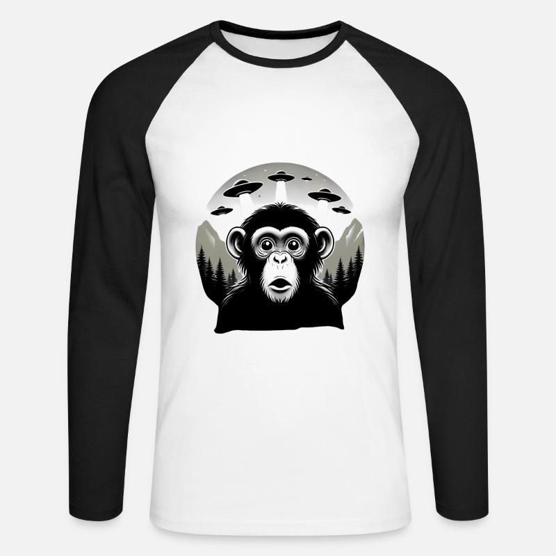 Monkey with UFO - Unisex Baseballshirt langarm - Weiß/Schwarz