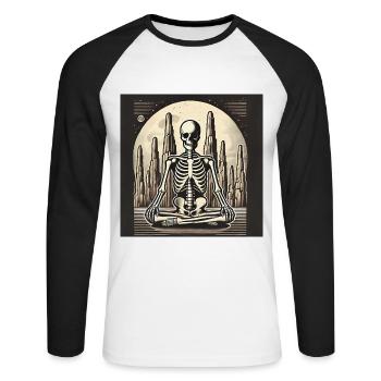 Skeleton in Solitude Illustration - Unisex Long Sleeve Baseball T-Shirt - white/black - Front - Nik (191cm)