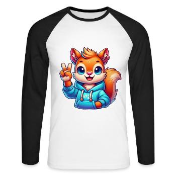 Peaceful Cartoon Squirrel in Hoodie - Unisex Long Sleeve Baseball T-Shirt - white/black - Front - Nik (191cm)