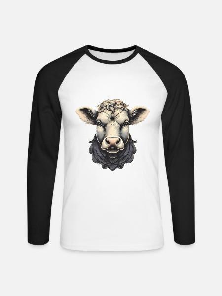 Detaillierte Kuhkopf-Illustration - Unisex Baseballshirt langarm - Weiß/Schwarz