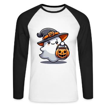 Süßer Geist mit Hexenhut Kürbis - Unisex Baseballshirt langarm - Weiß/Schwarz - Vorne - Nik (191cm)