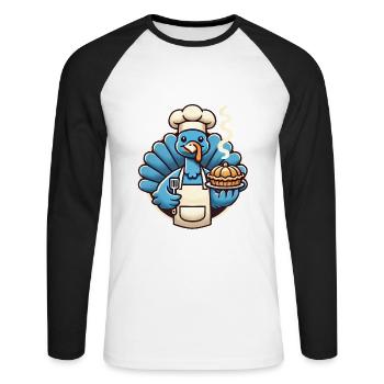 Chef Turquie servant une tarte à la citrouille - T-shirt baseball manches longues Homme - blanc/noir - Devant - Nik (191cm)