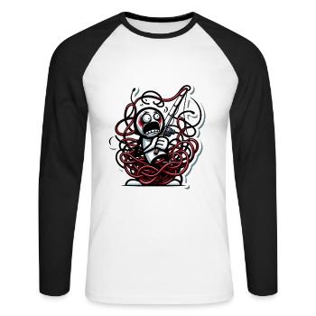 Funny Tangled Fishing Line Cartoon - Unisex Long Sleeve Baseball T-Shirt - white/black - Front - Nik (191cm)
