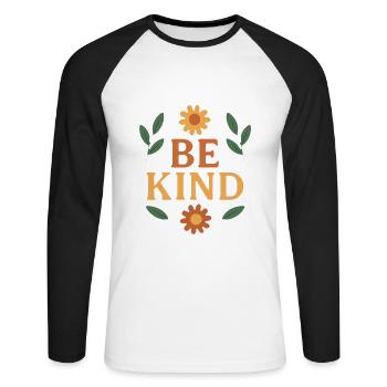 Soyez gentil Typographie florale nature - T-shirt baseball manches longues Homme - blanc/noir - Devant - Nik (191cm)