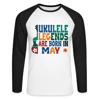 Ukulele Legends are born in May - Unisex Baseballshirt langarm - Weiß/Schwarz - Vorne - Nik (191cm)