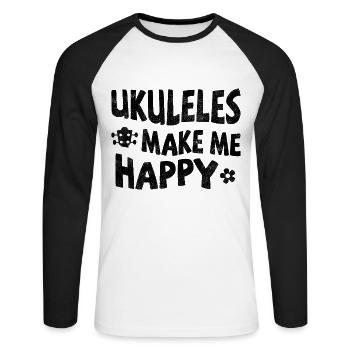 Ukuleles make me happy - Unisex Long Sleeve Baseball T-Shirt - white/black - Front - Nik (191cm)