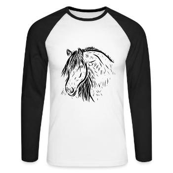 Cheval - T-shirt baseball manches longues Homme - blanc/noir - Devant - Nik (191cm)