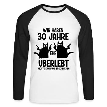 30 Jahre Ehe überlebt Perlen Hochzeit Hochzeitstag - Unisex Baseballshirt langarm - Weiß/Schwarz - Vorne - Nik (191cm)