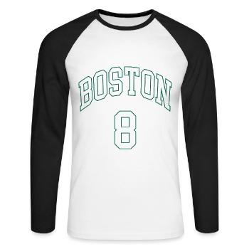Boston 8 - T-shirt baseball manches longues Homme - blanc/noir - Devant - Nik (191cm)