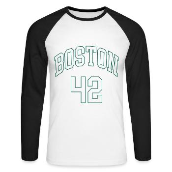 Boston 42 - T-shirt baseball manches longues Homme - blanc/noir - Devant - Nik (191cm)