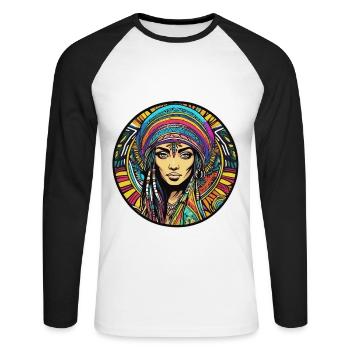 Tribal Girl Psychédélique - T-shirt baseball manches longues Homme - blanc/noir - Devant - Nik (191cm)
