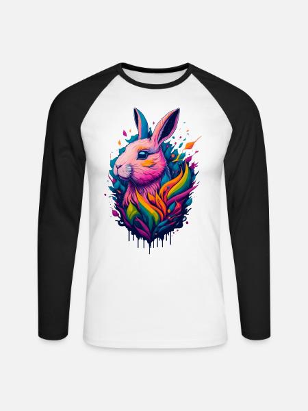 Illustration d’un lapin - T-shirt baseball manches longues Homme - blanc/noir