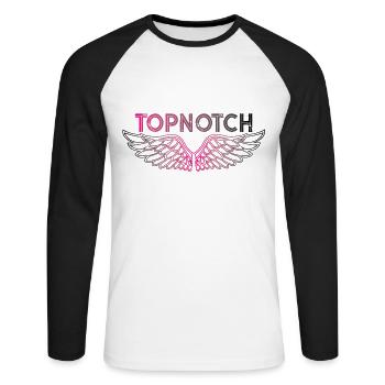 Topnotch spitzenmäßig super klasse angel wings - Unisex Baseballshirt langarm - Weiß/Schwarz - Vorne - Nik (191cm)