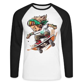 Patiner ou mourir - T-shirt baseball manches longues Homme - blanc/noir - Devant - Nik (191cm)